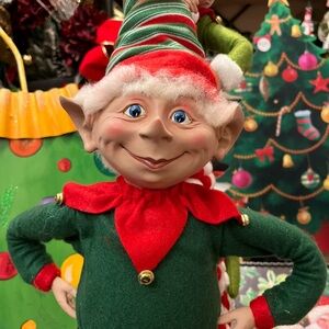 Green and Red Posable Seasonal Elf Figurine